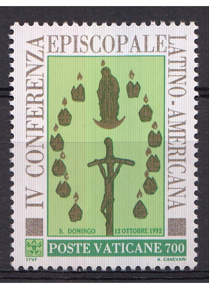 1992 Vaticano 4° Conferenza Episcopale Latino-Americana 1 Valore Sassone 942